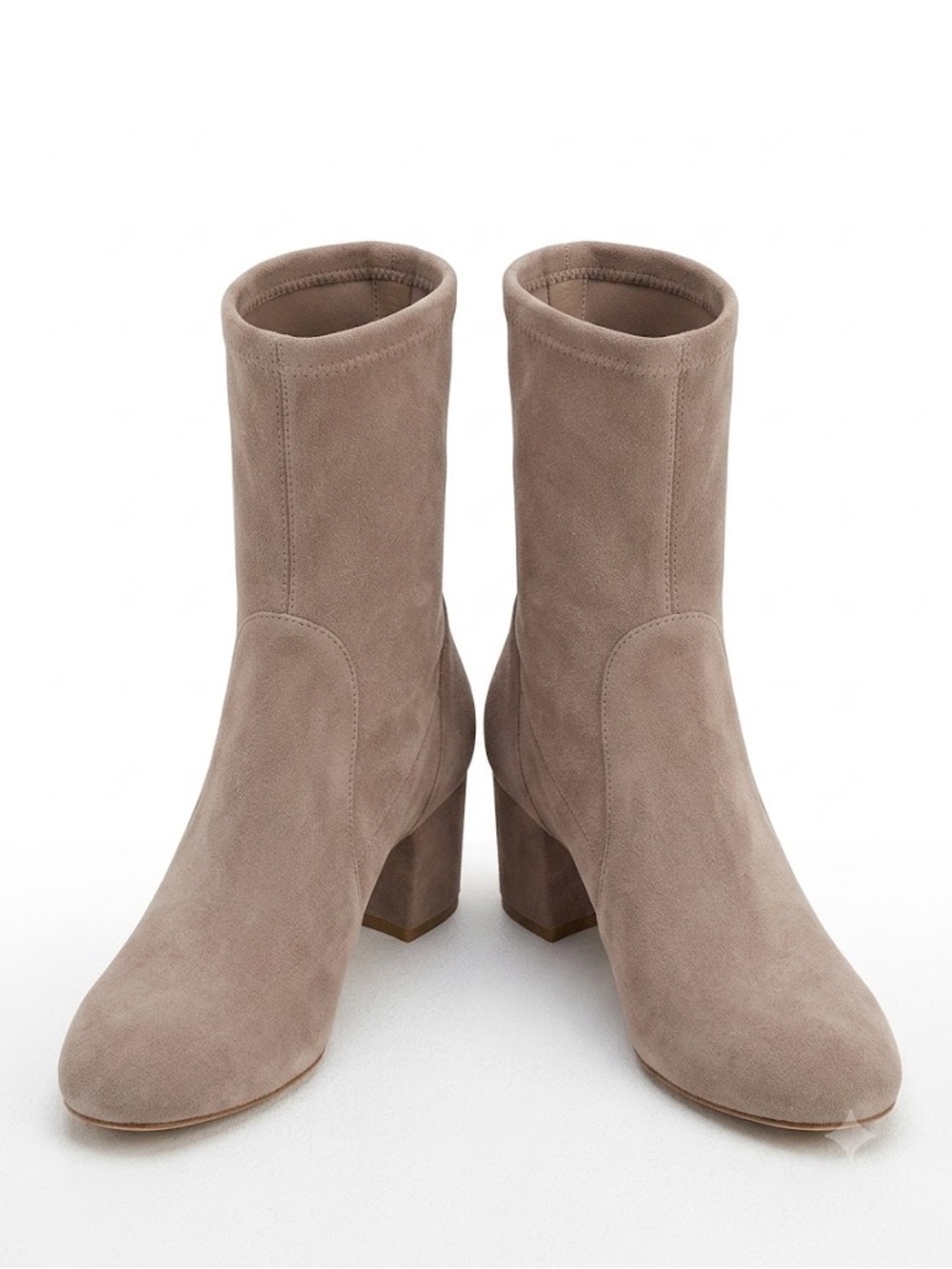 NWT Stuart Weitzman Taupe Suede Stretch Sock Mid Block Heel Ankle Boots 8.5